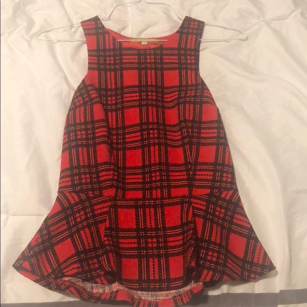 Gianni Bini red plaid peplum tank top